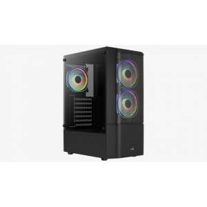 AeroCool Quantum Mesh-G-BK-v3 schwarzes Computergehäuse mit Seitenteil aus gehärtetem Glas und RGB-Lüftern - Aerocool