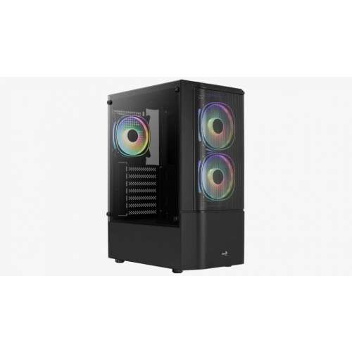 AeroCool Quantum Mesh-G-BK-v3 czarna obudowa komputera ze szklanym panelem bocznym i wentylatorami RGB