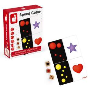 Janod Speed Color játék, gyorsasági párosító játék gyerekeknek, tartalmaz kártyákat formákkal és színekkel, valamint fa kockákat - Janod