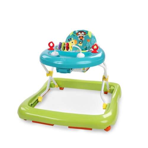 BRIGHT STARTS Baby Walker Giggling Safari, blauer und grüner Lauflernwagen mit Affen- und Giraffenmotiv, für Babys ab 6 Monaten, bis 11 kg
