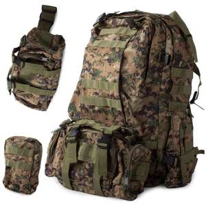 48.5 liter tactical military backpack with waist bag and two side bags, camouflage pattern - Hiking backpack