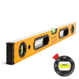 Handy 600mm level with strong magnet and adjustable level, full length view with close-up of the adjustable level - Spirit Level