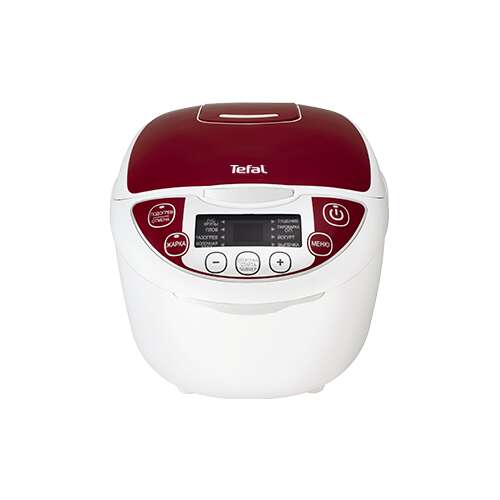 Tefal RK7051 multifunction electric cooker, front view, white and red