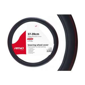 AMiO SWC-28-m kormányvédő, fekete bőr, piros varrással, 37-39cm - AMiO