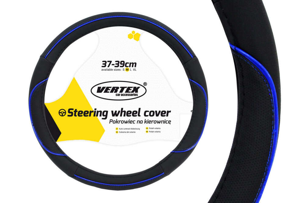 Husa volan negru + dunga albastra SWC-08-M (37-39cm)