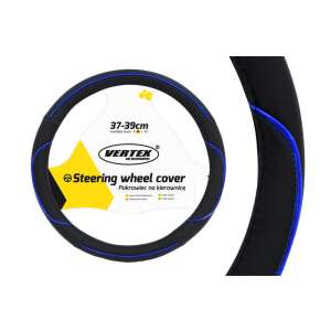 Black steering wheel cover with blue stitching, 37-39cm, Vertex - AMiO