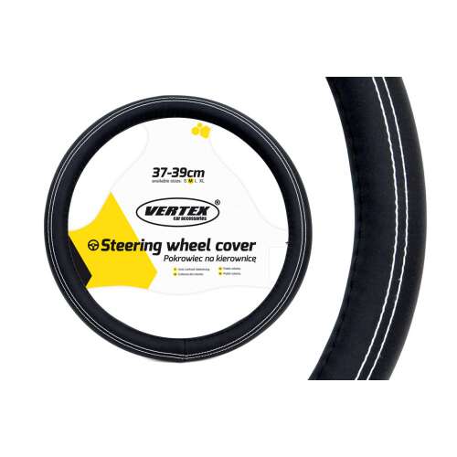 Husa volan Vertek, neagră cu cusături albe, dimensiune M (37-39cm)