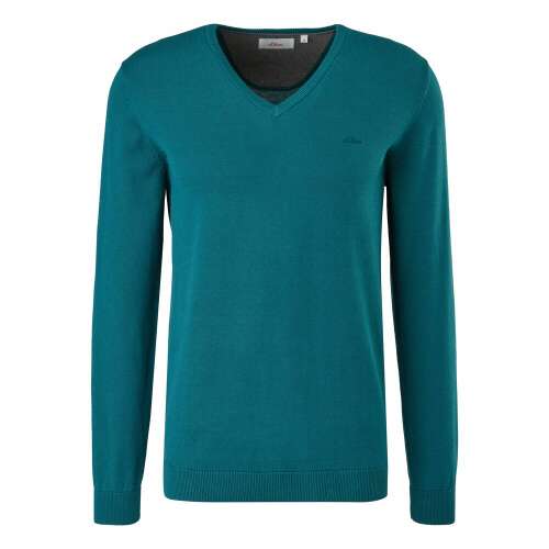 S.Oliver férfi teal színű V-nyakú pulóver