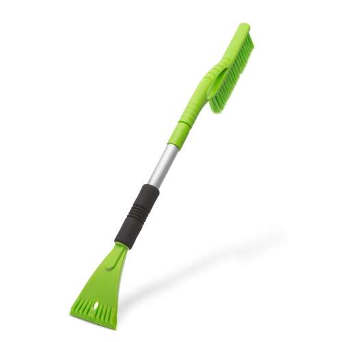 Telescopic snow brush with ice scraper, green