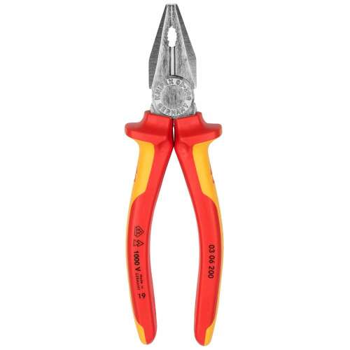 Kombinéžne kliešte Knipex 03 06 200, červené a žlté rukoväte, izolované, 1000V