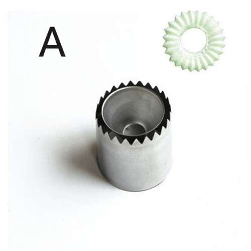 Stainless steel piping nozzle for creating flower shaped decorations on cakes and cupcakes