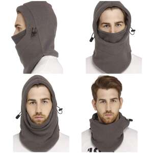 Gray fleece balaclava with adjustable drawstring, winter face mask for men and women - Skiing