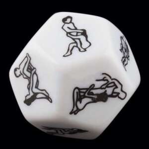 White 12-sided sex dice with black illustrations of sexual positions, adult game for couples - Adult Board Game
