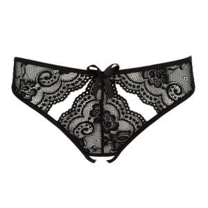 NO:XQSE Slip Ouvert black lace panty with cutouts, front view - Erotic lingerie