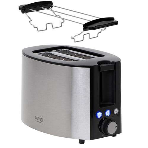 Camry CR 3215 2-slice toaster with crumb tray, stainless steel and black finish