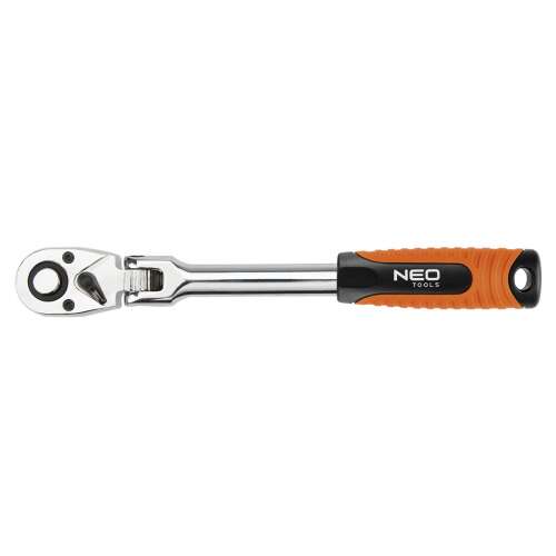 NEO 1/2 inch drive ratchet wrench, 285 mm long, chrome vanadium steel, 72 teeth, 180 degree swivel head, reversible, with grip