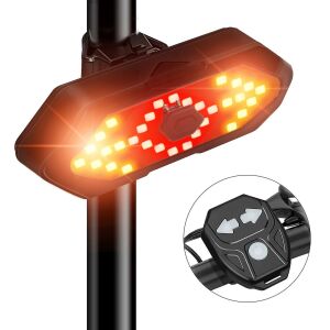 Universal LED Bike Tail Light with Remote Control mounted on bicycle handlebar and seat post, turn signal indicator - Bicycle Light