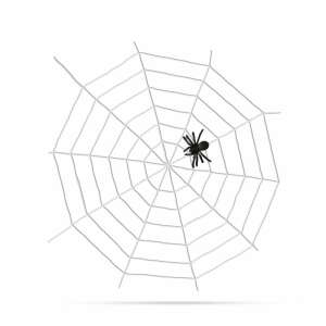 White spider web Halloween decoration with a black spider, isolated on white background - Halloween decoration