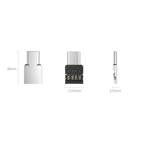 USB-C OTG adapter, bemutatva az adapter méreteit