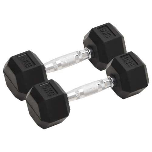 vidaXL 2 db 5 kg-os öntöttvas súlyzó, fekete - Súly és súlyzó