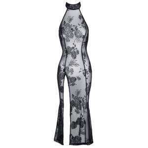 Noir Handmade black sheer floral maxi dress, front view - Erotic lingerie