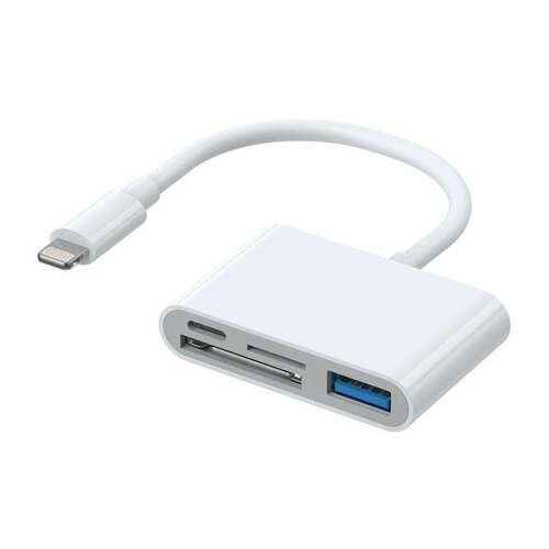 Joyroom adapter z czytnikiem kart SD i TF, port USB OTG i kabel z złączem Lightning, biały (S-H142)