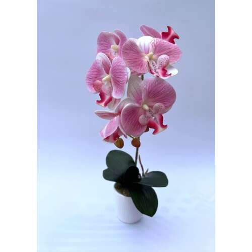 Rózsaszín élethű orchidea-kerámia kaspóval