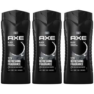 Axe Black душ гел 3 опаковки, 3 в 1 гел за тяло, лице и коса, 12 часа освежаващ аромат - Баня