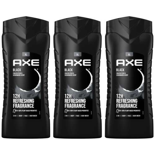 Axe Black душ гел 3 опаковки, 3 в 1 гел за тяло, лице и коса, 12 часа освежаващ аромат