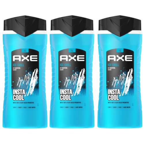 Axe Ice Chill 3 в 1 душ гел, за тяло, лице и коса, пакет от 3, леден аромат на мента