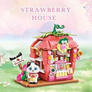 QMAN Keeppley Lovely Street Tuxedo Cat Strawberry House jucărie de construcție - Jocuri creative și de construcție