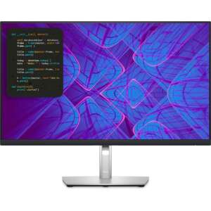 DELL P2723QE 27 inch 4K Ultra HD monitor with a silver stand and a black screen displaying a purple and blue abstract pattern - Dell Monitor