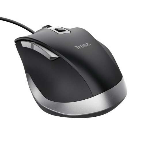 Trust Fyda wired optical mouse, black, right-handed, 5000 DPI, angled view
