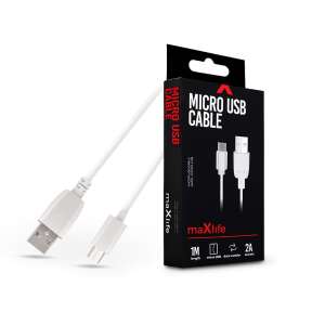 Kábel Micro USB Maxlife, 1 meter dlhý, biely, 2A prúd, na nabíjanie a prenos dát - USB káble