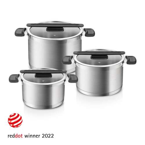 COMPACT 6 piece stainless steel cookware set with glass lids