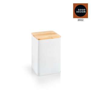 Weißer Metall-Lebensmittelbehälter mit Bambusdeckel, 14 cm, Good Design 2022 Preisträger - Aufbewahrungsboxen für Lebensmittel