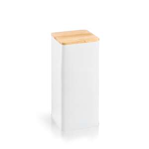 White metal food storage container with bamboo lid, 18 cm - Food storage container