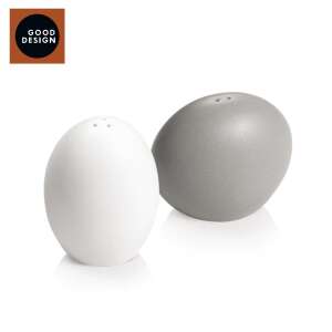 FANCY HOME Stones Salt and Pepper Shakers, white and grey ceramic, modern design - Spice Rack