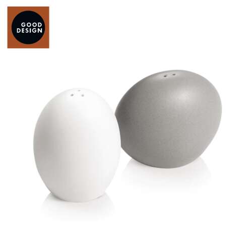FANCY HOME Stones Salt and Pepper Shakers, white and grey ceramic, modern design