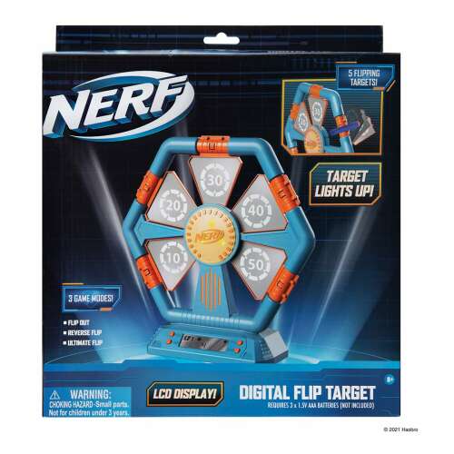 Nerf Digitális Flip Target, elektronikus darts játék 5 forgó céllal, 3 játékmóddal, LCD kijelzővel, 3 db AAA elemmel működik
