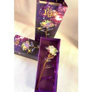 Aranyozott rózsa ajándékdobozban ajándék táskával, tökéletes Valentin-napra - Ajándék ötlet Valentin-napra