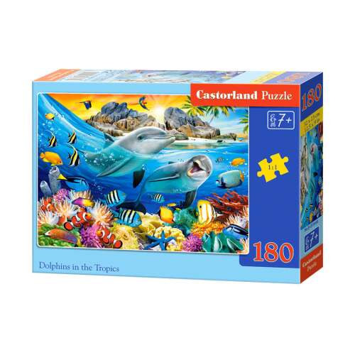 Castorland 180 piece jigsaw puzzle, Dolphins in the Tropics, featuring colorful dolphins and tropical fish