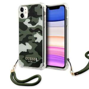 Husă telefon Guess Camo Collection iPhone 11 cu curea verde de mână - Guess Huse telefon
