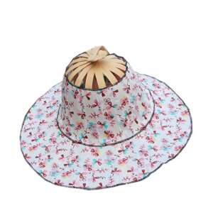2 az 1-ben összecsukható bambusz legyező és kalap virágmintával - Női kalap