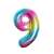 Rainbow number 9 foil balloon, 85 cm, self-sealing, helium or air filled