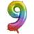Rainbow number 9 foil balloon, 85 cm, self-sealing, helium or air filled