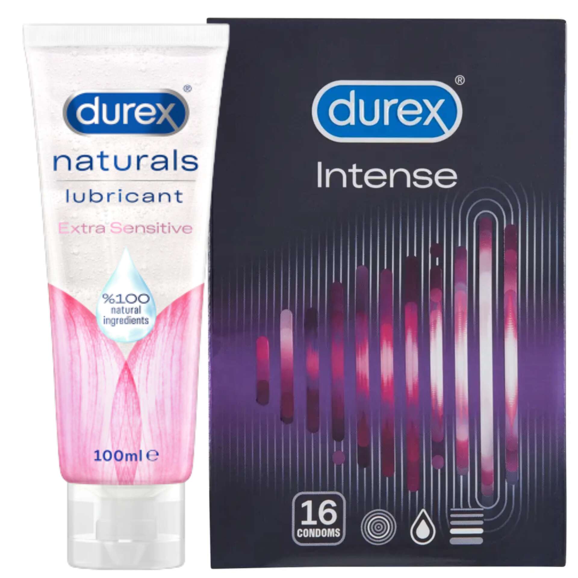 E-shop Balenie kondómov Durex Intense Orgasmic a lubrikantu Naturals Sensitive