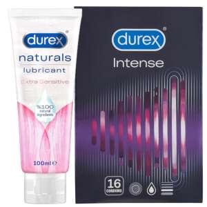 Durex Intense Kondome und Naturals Extra Sensitive Gleitmittel, 16 Kondome und 100ml Gleitmittel - Kondome
