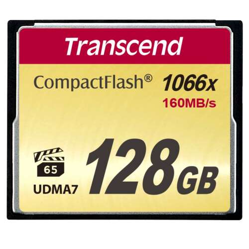 Transcend 128GB CompactFlash 1066x memóriakártya, UDMA7, 4K, MLC, akár 160MB/s olvasási sebességgel