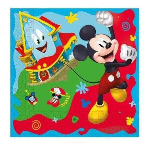 20er Pack Disney Mickey Mouse Servietten mit Mickey Mouse und einem Haus auf blauem Hintergrund